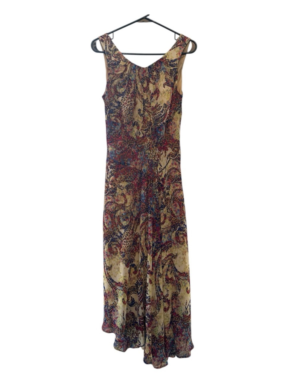 Kasper Fairycore Midi/Maxi Slip Dress in Multi-Tone Boho Paisley Print Size 12
